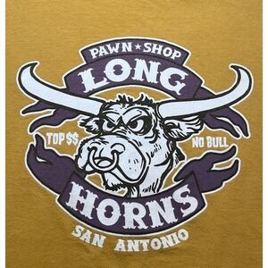 Old Navy Long‎ Horns San Antonio Pawn Shop Mens M Yellow Texas Graphic Tee Funny